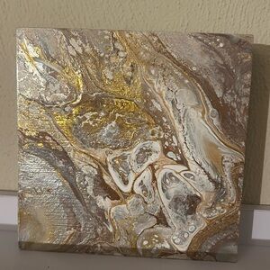 Abstract Acrylic Pouring Art brown / gold / silver 6” x 6”